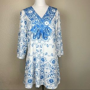 Lily by Firmiana Blouse Tunic White Blue Size Large